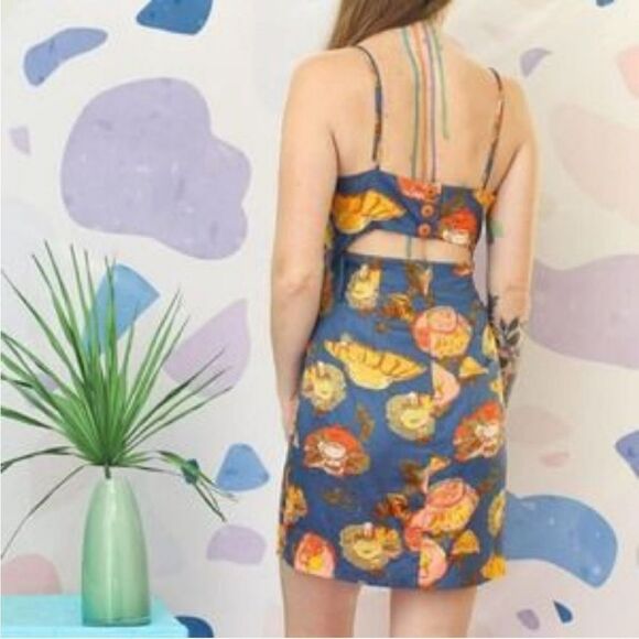 Anthro Maeve Peony Slip Dress Silk Blend Floral Strappy Open Back Blue Size 10 - Picture 2 of 13